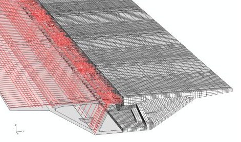 主桁断面モデル図（要素分割およびPC鋼材配置）